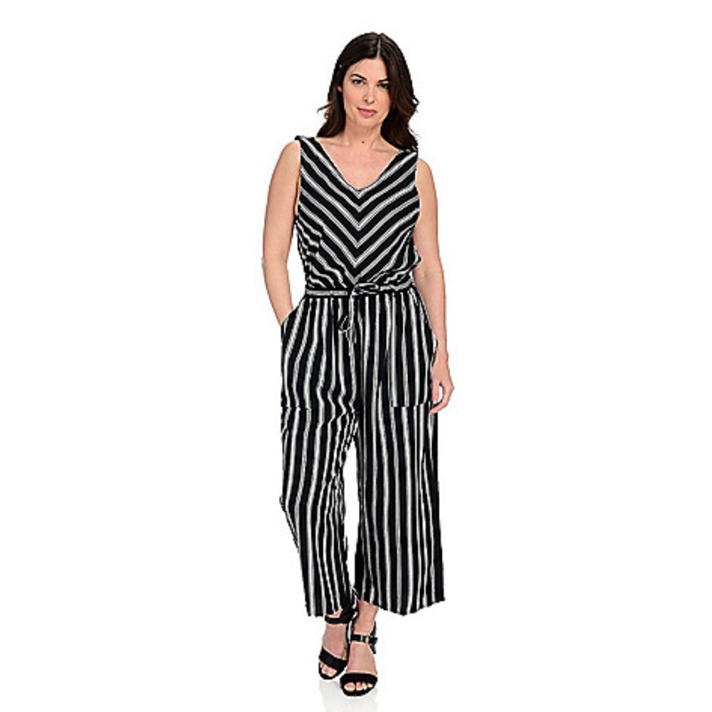 Christopher & Banks Miter Stripe Black & White Missy Jumpsuit sizeXL
